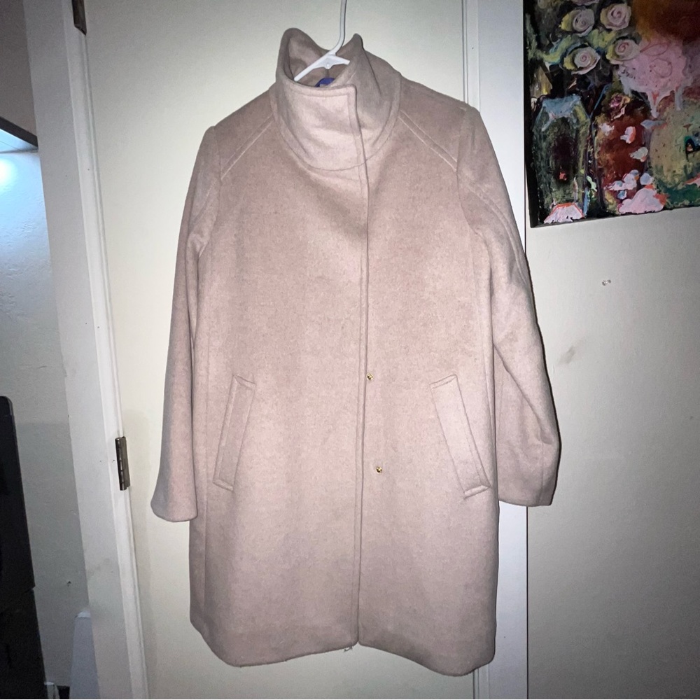 Cole Haan Bone Wool Blend Funnel Collar Coat Peacoat Size 4